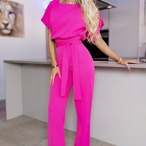 Pink Batwing Jumpsuit